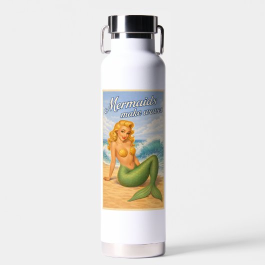 Mermaids Make Waves Retro Pin-Up | Coastal Beach Waterfles (Voorkant)
