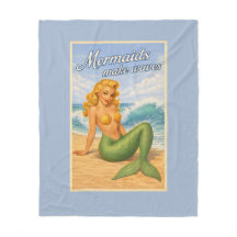 Mermaids Make Waves Retro PinUp Coastal Beach Blue