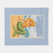 Mermaids Make Waves Retro PinUp Coastal Beach Blue Fleece Deken (Voorkant (Horizontaal))