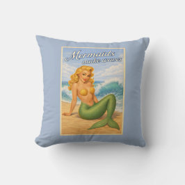 Mermaids Make Waves Retro PinUp Coastal Beach Blue Kussen
