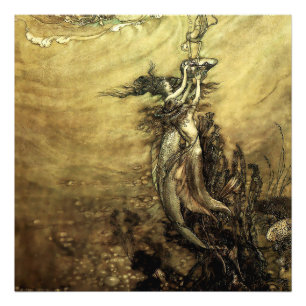 "Mermaids of the Rhine" van Arthur Rackham Foto Afdruk