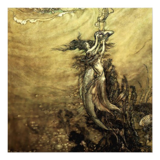 "Mermaids of the Rhine" van Arthur Rackham Foto Afdruk (Voorkant)