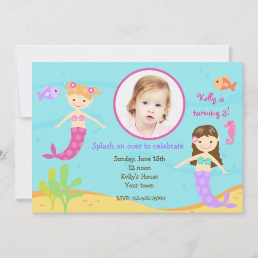 Mermaids Onder de verjaardagsuitnodigingen van het Kaart (Voorkant)