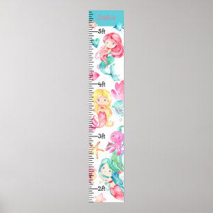 Mermaids onder Zee Roze Blauwgroen Groeigrafiek Poster
