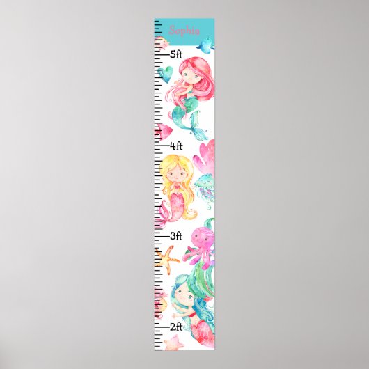 Mermaids onder Zee Roze Blauwgroen Groeigrafiek Poster (Voorkant)