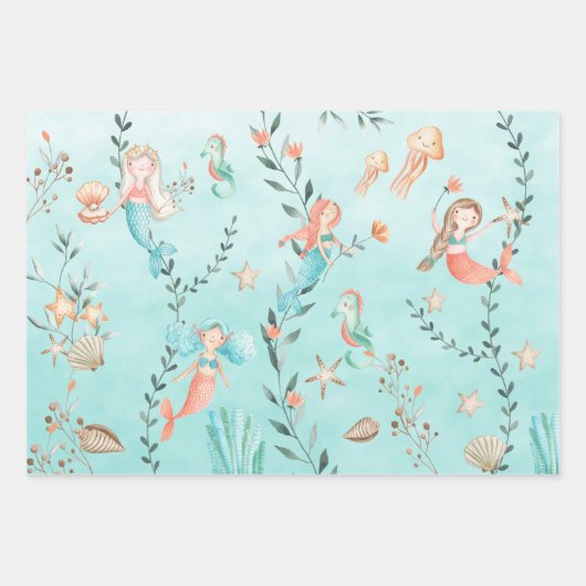Mermaids Partij bij het Caraïbisch Blauw Zee Inpakpapier Vel (Voorkant 2)