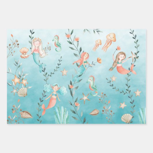 Mermaids Partij bij het Caraïbisch Blauw Zee Inpakpapier Vel (Voorkant)