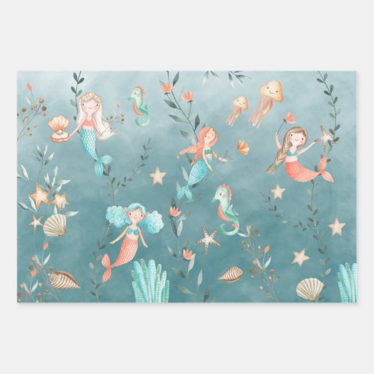 Mermaids Partij bij het Caraïbisch Blauw Zee Inpakpapier Vel (Voorkant 3)