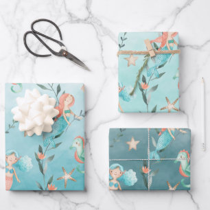 Mermaids Partij bij het Caraïbisch Blauw Zee Inpakpapier Vel
