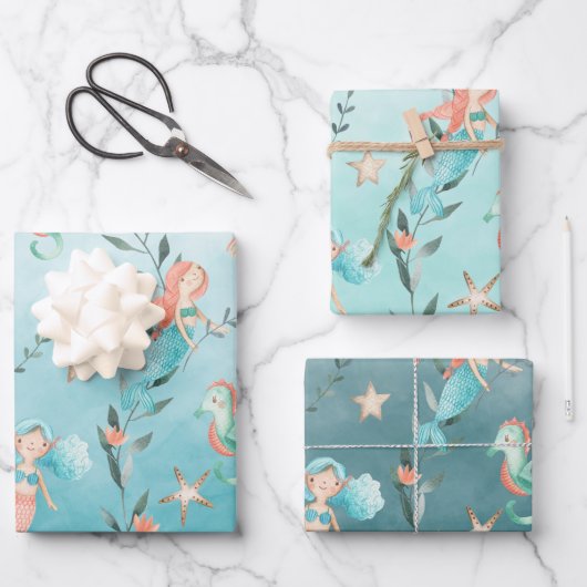 Mermaids Partij bij het Caraïbisch Blauw Zee Inpakpapier Vel (Voorkant)