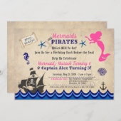 Mermaids & Pirates Invitation, Siblings Invitation Kaart (Voorkant / Achterkant)