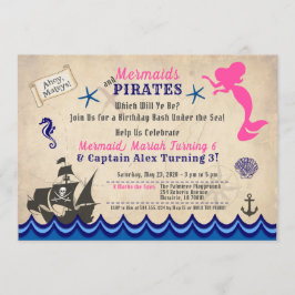 Mermaids & Pirates Invitation, Siblings Invitation Kaart