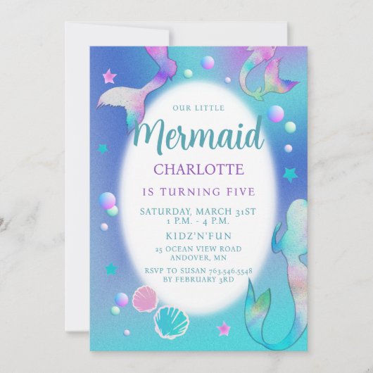 Mermaids RegenboogIridescent Glitter Pink Aqua Cut Kaart (Voorkant)