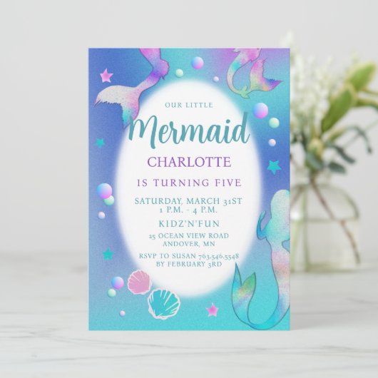 Mermaids RegenboogIridescent Glitter Pink Aqua Cut Kaart (Staand voorkant)