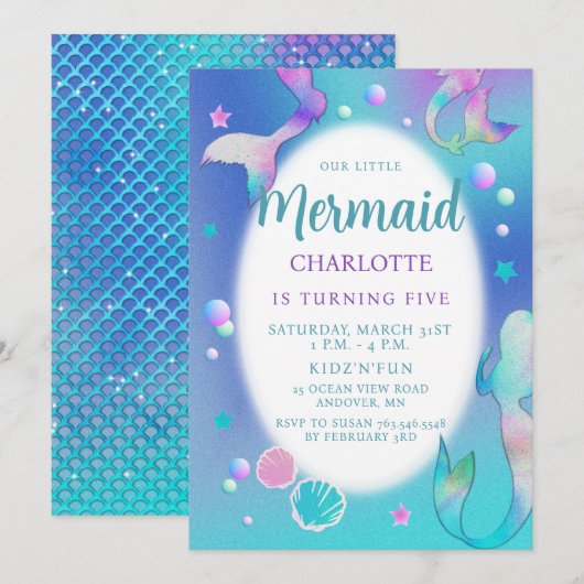 Mermaids RegenboogIridescent Glitter Pink Aqua Cut Kaart (Voorkant / Achterkant)