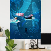 Mermaids rennen in oceaankinderen illustratie poster (Thuiskantoor)