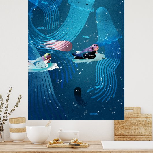 Mermaids rennen in oceaankinderen illustratie poster (Keuken)