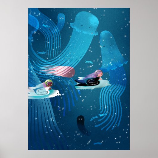 Mermaids rennen in oceaankinderen illustratie poster (Voorkant)