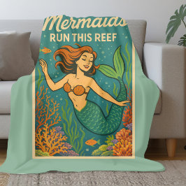 Mermaids Run This Reef | Retro Coral Fish Sea Life Fleece Deken