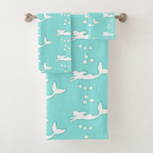 Mermaids Silhouette Pattern Blauwgroen Aqua Towel 