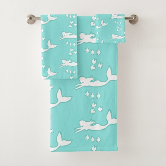 Mermaids Silhouette Pattern Blauwgroen Aqua Towel  Bad Handdoek (Insitu)