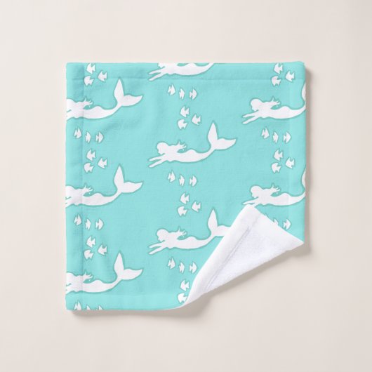 Mermaids Silhouette Pattern Blauwgroen Aqua Towel Bad Handdoek (Wasdoekje)