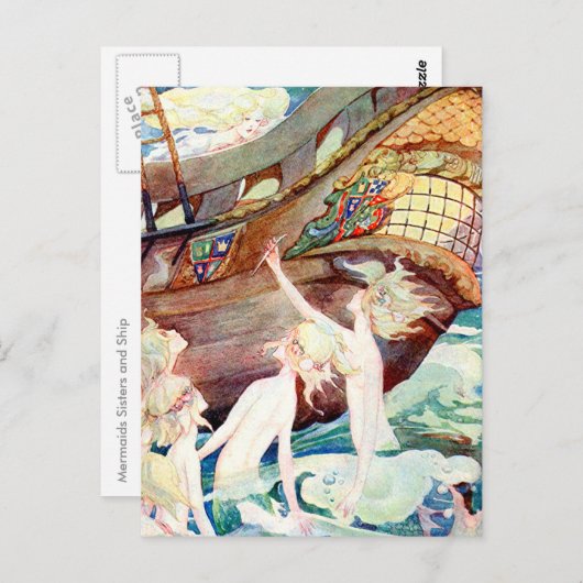 Mermaids Sisters and Ship Briefkaart (Voorkant / Achterkant)