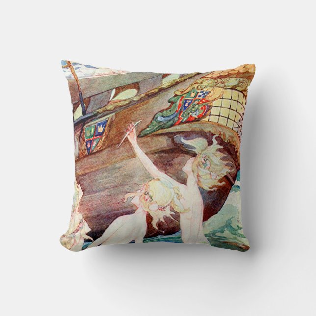 Mermaids Sisters and Ship Kussen (Voorkant)