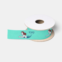 Mermaids Swimming Turquoise Mint Satin Ribbon Satijnen Lint