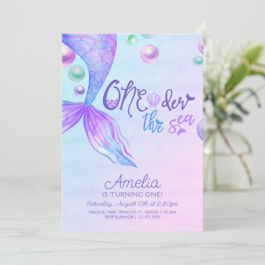 Mermaids Tail Oneder Zee 1e verjaardag Kaart (Staand voorkant)
