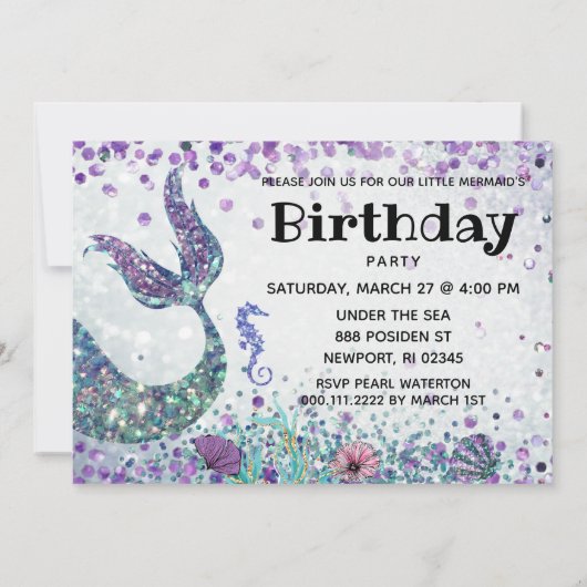 *~* Mermaid's Tail Rainbow Birthday Party Kaart (Achterkant)