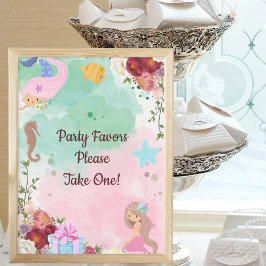 Mermaids under the Zee Party Favors Sign Poster