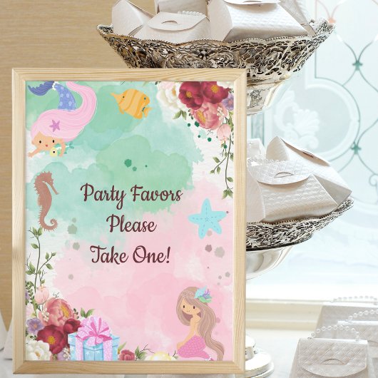 Mermaids under the Zee Party Favors Sign Poster