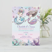 Mermaids under Zee Twins Sisters Birthday Invi Kaart (Staand voorkant)