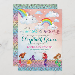 Mermaids, Unicorns & Rainbows Party Invitations Kaart