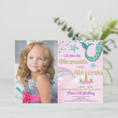 Mermaids & Unicorns roze gouden blauwgroen verjaar Kaart (Staand voorkant)