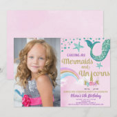 Mermaids & Unicorns roze gouden blauwgroen verjaar Kaart (Voorkant / Achterkant)