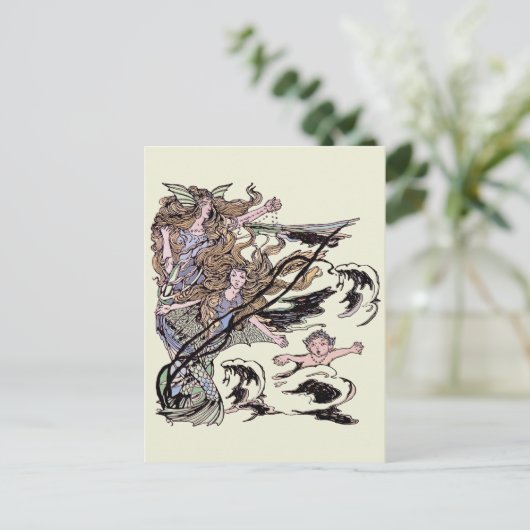 Mermaids  Victoriaans illustratie Briefkaart (Staand voorkant)