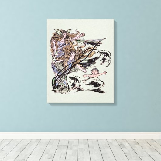 Mermaids  Victoriaans illustratie Canvas Afdruk (Insitu (Houten vloer))