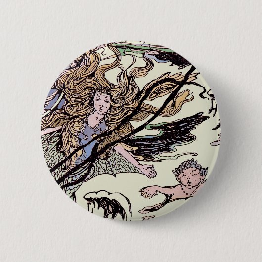 Mermaids  Victoriaans illustratie Ronde Button 5,7 Cm (Voorkant)