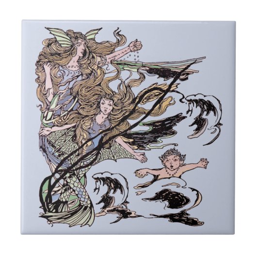 Mermaids  Victoriaans illustratie Tegeltje (Voorkant)