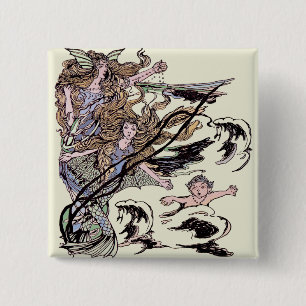 Mermaids  Victoriaans illustratie Vierkante Button 5,1 Cm