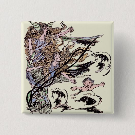 Mermaids  Victoriaans illustratie Vierkante Button 5,1 Cm (Voorkant)