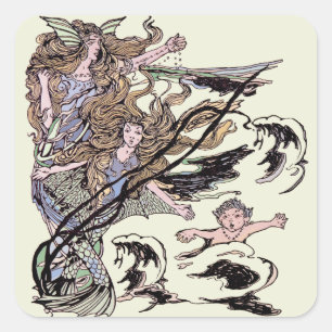 Mermaids  Victoriaans illustratie Vierkante Sticker
