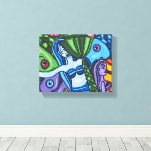 Mermaids vis Abstract Oorspronkelijk Kunstschilder Canvas Afdruk (Insitu (Houten vloer))