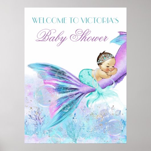 Mermaidstaart babyshower bordjes poster (Voorkant)