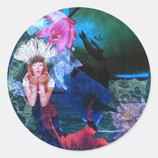 Mermaig Goddess kunstcollage met pinguïns Ronde Sticker