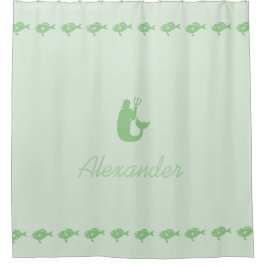 Merman en Fish Green Maritieme Symbolen met Naam Douchegordijn