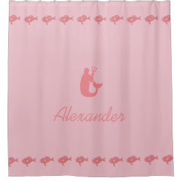 Merman en Fish Roze Maritieme Symbolen met Naam Douchegordijn
