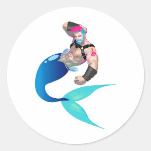 Merman Gay Cruise S. voor mannen: stranden, vaten  Ronde Sticker